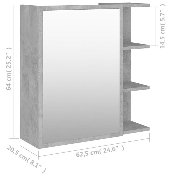 Καθρέφτης Μπάνιου Γκρι Σκυροδέματος 62,5x20,5x64 εκ Επεξ. Ξύλο - Γκρι