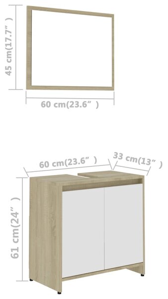 VidaXL Σετ Επίπλων Μπάνιου Λευκό/Sonoma Δρυς από Μοριοσανίδα
