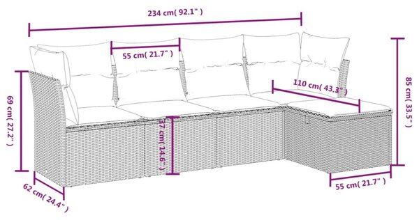 Σετ Καναπέ Κήπου 5 τεμ. Μικτό Μπεζ Συνθετικό Ρατάν & Μαξιλάρια - Μπεζ