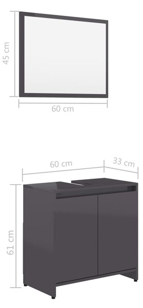 VidaXL Σετ Επίπλων Μπάνιου Γυαλιστερό Γκρι από Μοριοσανίδα
