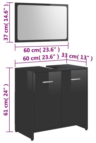 VidaXL Σετ Επίπλων Μπάνιου Γυαλιστερό Μαύρο από Επεξεργασμένο Ξύλο