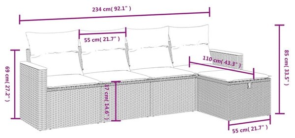 Σετ Καναπέ Κήπου 5 τεμ. Μπεζ Συνθετικό Ρατάν με Μαξιλάρι - Μπεζ