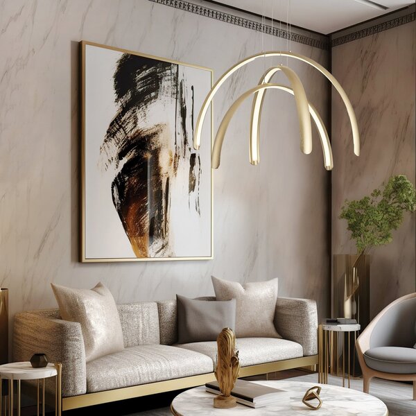 Viokef LED κρεμαστή λάμπα Megan, μήκος 60 cm, χρυσό χρώμα, 3 φτερά., Χρυσό / Ορείχαλκου, Σαλόνι / τραπεζαρία, Αλουμίνιο, σύγχρονο