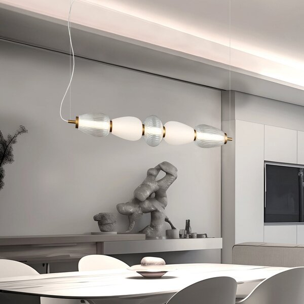 Viokef LED κρεμαστή λάμπα Shiny, μήκος 83 cm, διαφανές/λευκό, γυαλί, Διαφανές, Σαλόνι / τραπεζαρία, Γυαλί, σύγχρονο