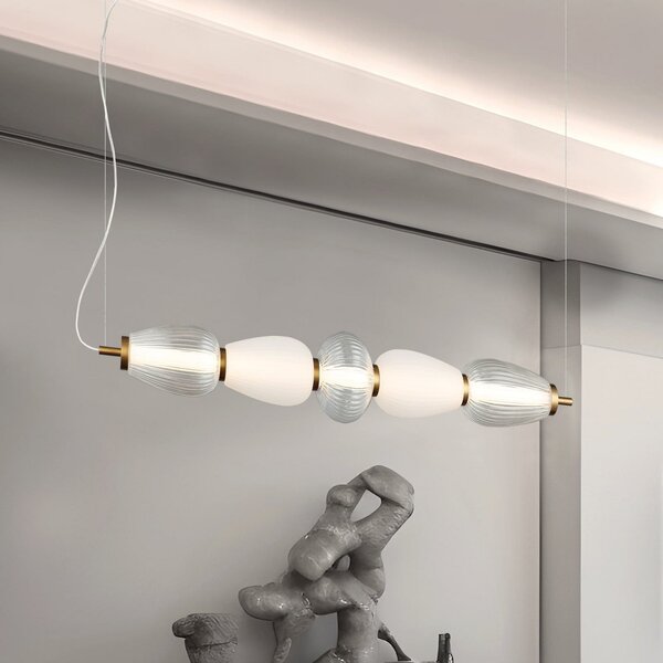 Viokef LED κρεμαστή λάμπα Shiny, μήκος 83 cm, διαφανές/λευκό, γυαλί, Διαφανές, Σαλόνι / τραπεζαρία, Γυαλί, σύγχρονο