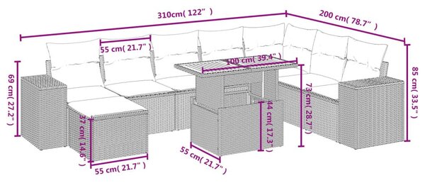 Σαλόνι Κήπου Σετ 9 τεμ. Μπεζ Συνθετικό Ρατάν με Μαξιλάρια - Μπεζ