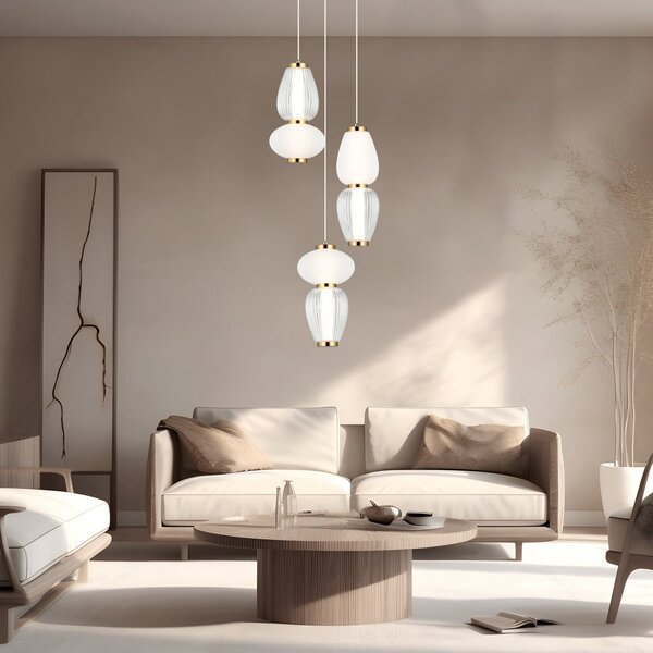 Viokef LED κρεμαστή λάμπα Shiny, Ø 60 cm, διαφανές/λευκό, γυαλί, Διαφανές, Σαλόνι / τραπεζαρία, Γυαλί, σύγχρονο