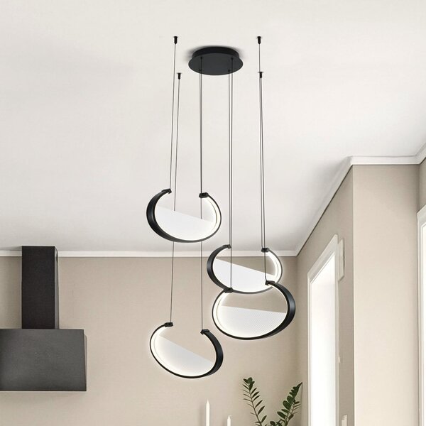 Viokef LED κρεμαστή λάμπα Adele, Ø 75 cm, μαύρο, μέταλλο, 4 φτερά., Μαύρο, Σαλόνι / τραπεζαρία, Αλουμίνιο, σύγχρονο