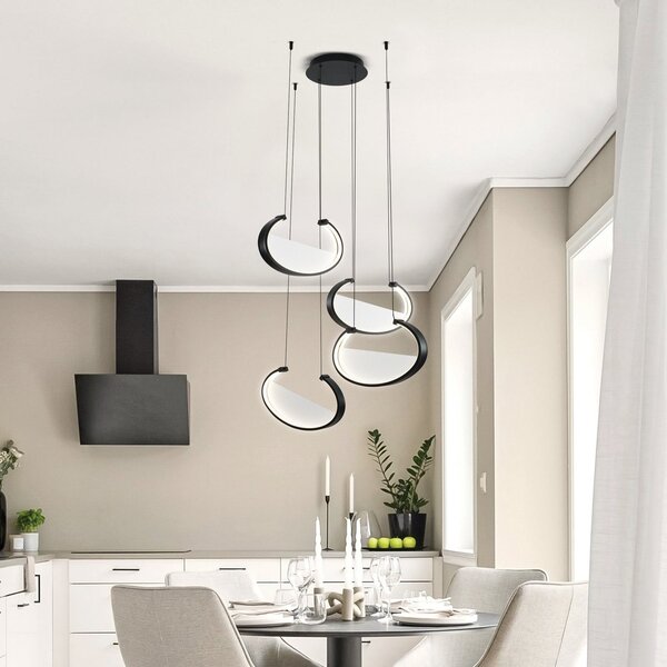 Viokef LED κρεμαστή λάμπα Adele, Ø 75 cm, μαύρο, μέταλλο, 4 φτερά., Μαύρο, Σαλόνι / τραπεζαρία, Αλουμίνιο, σύγχρονο