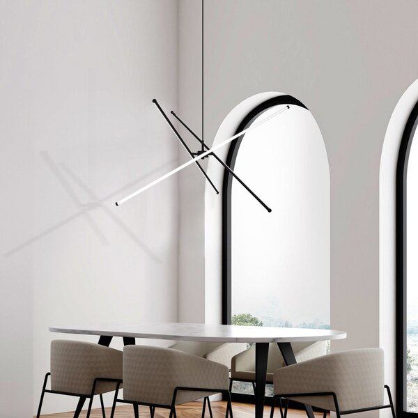Viokef LED κρεμαστή λάμπα Sandy, μήκος 90 cm, μαύρο, μέταλλο, Μαύρο, Σαλόνι / τραπεζαρία, Αλουμίνιο, σύγχρονο