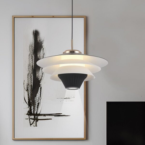 Viokef LED κρεμαστή λάμπα Manley, μαύρο/λευκό, Ø 22 cm, μέταλλο, Μαύρο, Σαλόνι / τραπεζαρία, Μέταλλο, σύγχρονο