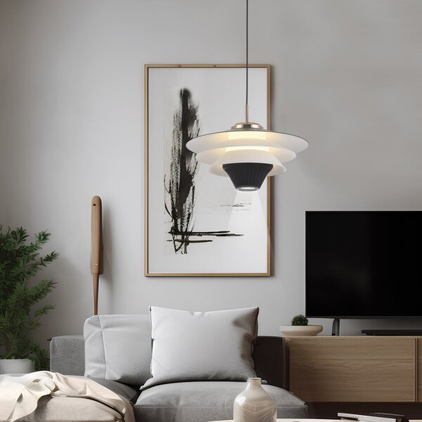 Viokef LED κρεμαστή λάμπα Manley, μαύρο/λευκό, Ø 22 cm, μέταλλο, Μαύρο, Σαλόνι / τραπεζαρία, Μέταλλο, σύγχρονο