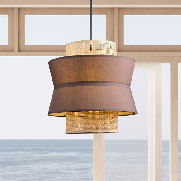Viokef Κρεμαστή λάμπα Rika Double, Ø 35 cm, γκρι/φυσικό χρώμα, ύφασμα, ρυθμιζόμενος, Γκρι, Σαλόνι / τραπεζαρία, Ύφασμα / Κλωστοϋφαντουργία