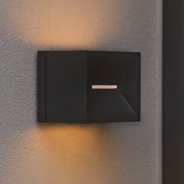 Nordlux LED φωτιστικό εξωτερικού χώρου Rivo, μαύρο, μέταλλο, IP54, up/down, Μαύρο, Μέταλλο, σύγχρονο, Γωνιακός τοίχος