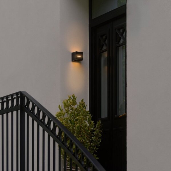 Nordlux LED φωτιστικό εξωτερικού χώρου Rivo, μαύρο, μέταλλο, IP54, up/down, Μαύρο, Μέταλλο, σύγχρονο, Γωνιακός τοίχος