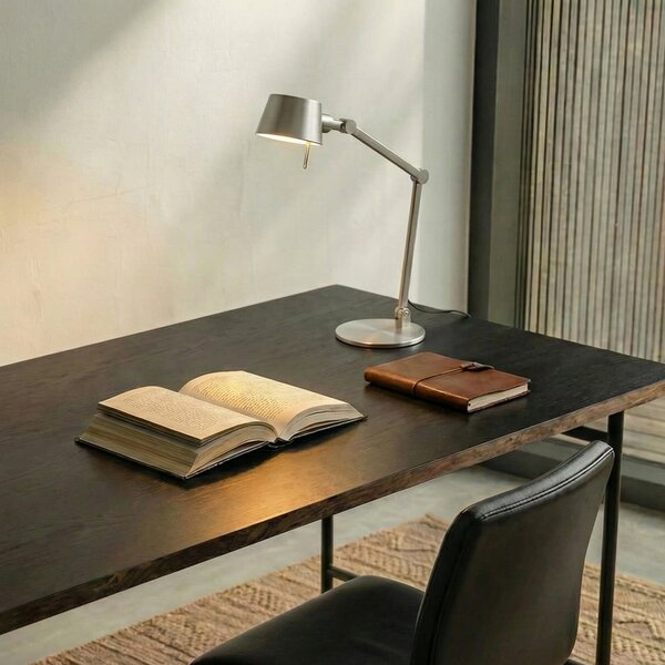 Lucande Επιτραπέζια λάμπα Silka, 93 cm, νικέλιο, ρυθμιζόμενη, E27, Μεταλλικό, Σαλόνι / τραπεζαρία, Μέταλλο, σύγχρονο