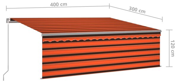 VidaXL Τέντα Συρόμενη Χειροκίνητη με Σκίαστρο&LED Πορτοκαλί/Καφέ 4x3 μ