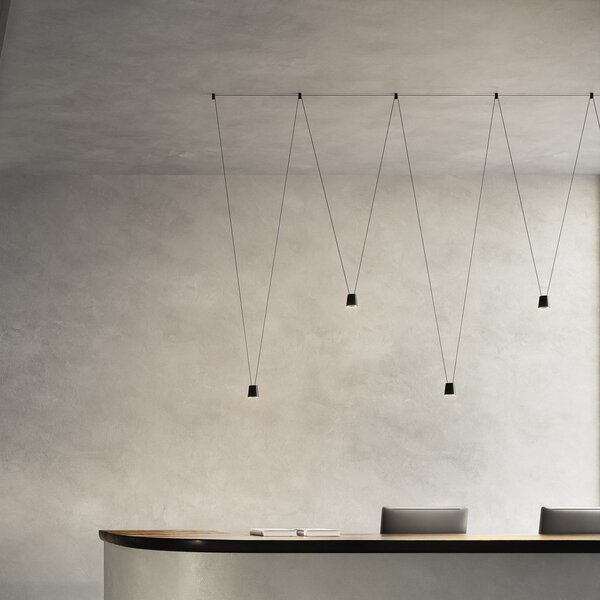 Kdln LED-Designer-Hängelampe Sling, 2.700 K, 1-fl., μαύρο, ρυθμιζόμενος, Μαύρο, Σαλόνι / τραπεζαρία, Αλουμίνιο, σχεδιασμός