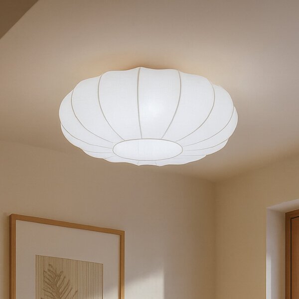 Lindby Φωτιστικό οροφής Helin, λευκό, Ø 60 cm, ύφασμα, 3 x E27, ρυθμιζόμενος, Λευκό, Σαλόνι / τραπεζαρία, Ύφασμα / Κλωστοϋφαντουργία, Σκανδιναβικό