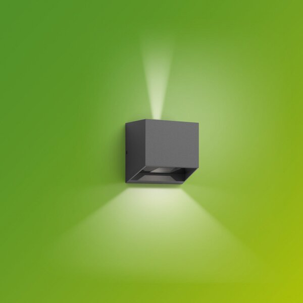 Philips LED φωτιστικό εξωτερικού χώρου Alix UE, ανθρακί, αλουμίνιο, IP44, Μαύρο, Αλουμίνιο, σύγχρονο, Πρίζα τοίχου πάνω/κάτω