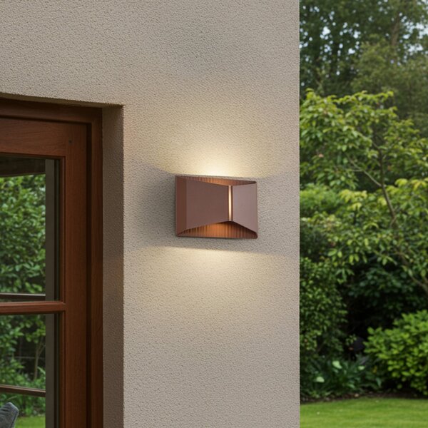 Lindby LED εξωτερικός φωτισμός τοίχου Anlira, καφέ, Up & down, IP65, Καφέ / Σκουριάς, Μέταλλο, σύγχρονο