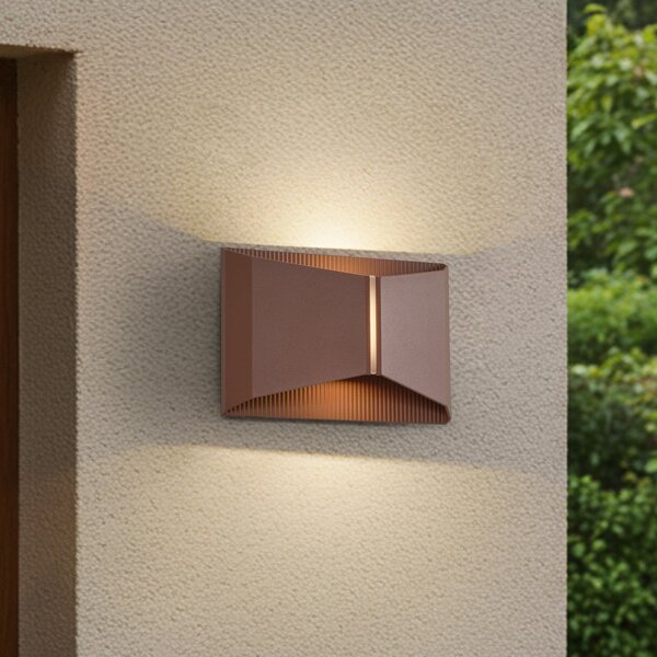 Lindby LED εξωτερικός φωτισμός τοίχου Anlira, καφέ, Up & down, IP65, Καφέ / Σκουριάς, Μέταλλο, σύγχρονο
