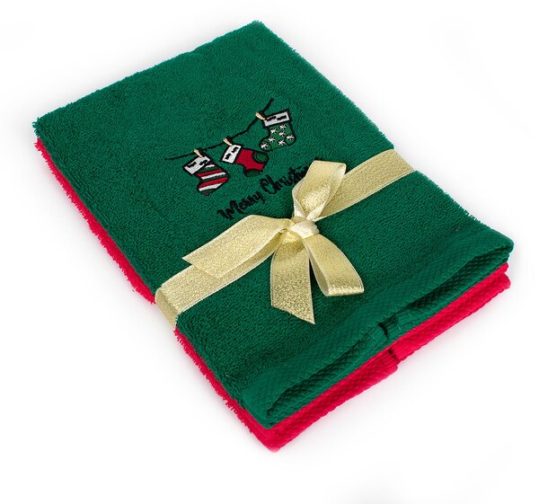 Χριστουγεννιάτικες Πετσέτες (Σετ 2τμχ) Dimcol Christmas Socks Red-Green