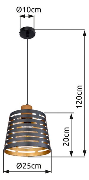 Globo Κρεμαστή λάμπα Ablona, Ø 25 cm, μαύρο/χρυσό, μέταλλο, ρυθμιζόμενος, Μαύρο, Σαλόνι / τραπεζαρία, Μέταλλο, σύγχρονο