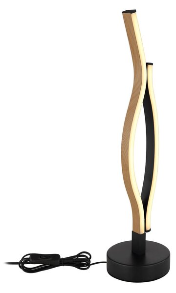 Globo LED επιτραπέζια λάμπα Geronimo, ύψος 47 cm, μαύρο/εμφάνιση ξύλου, Μαύρο, Σαλόνι / τραπεζαρία, Αλουμίνιο, σύγχρονο