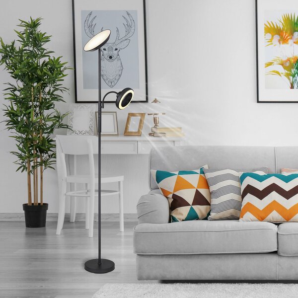Globo Λάμπα δαπέδου LED Davyd, μαύρη, 178 cm, φως ανάγνωσης, ανεμιστήρας, ρυθμιζόμενος, Μαύρο, Σαλόνι / τραπεζαρία, Μέταλλο, σύγχρονο, Φως ανάγνωσης