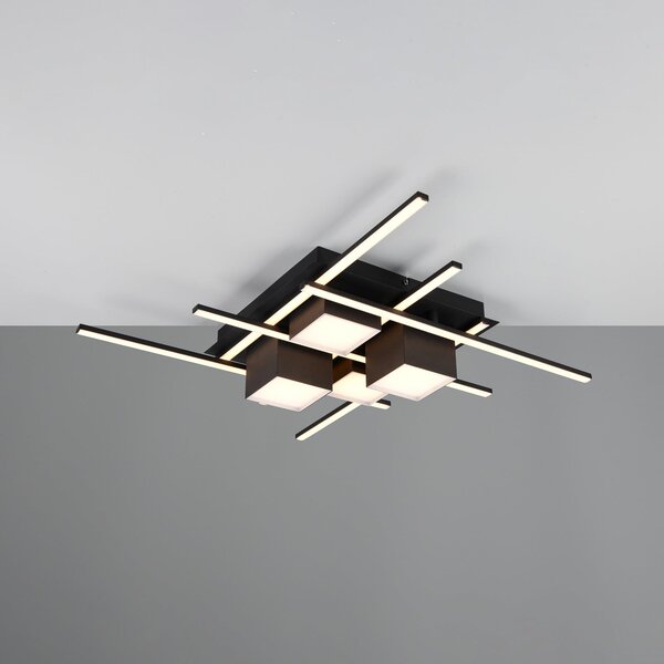 Trio Lighting LED φωτιστικό οροφής Roger, μαύρο ματ, μέταλλο, CCT, τηλεχειριστήριο., ρυθμιζόμενος, Μαύρο, Σαλόνι / τραπεζαρία, Μέταλλο, σύγχρονο