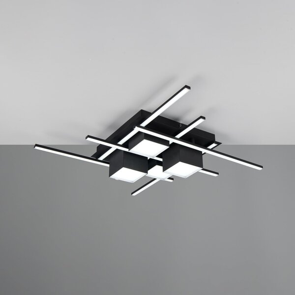 Trio Lighting LED φωτιστικό οροφής Roger, μαύρο ματ, μέταλλο, CCT, τηλεχειριστήριο., ρυθμιζόμενος, Μαύρο, Σαλόνι / τραπεζαρία, Μέταλλο, σύγχρονο