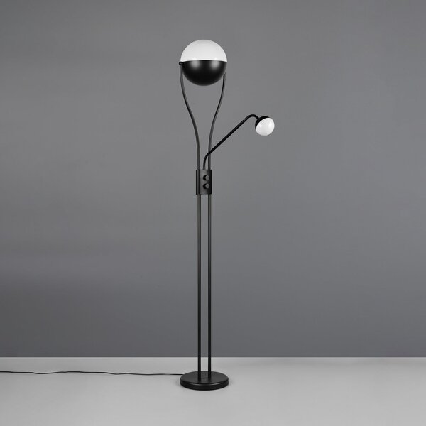 Trio Lighting Λάμπα δαπέδου LED Chris, μαύρη, μέταλλο, λάμπα ανάγνωσης, ρυθμιστής έντασης, ρυθμιζόμενος, Μαύρο, Σαλόνι / τραπεζαρία, Μέταλλο, σύγχρονο