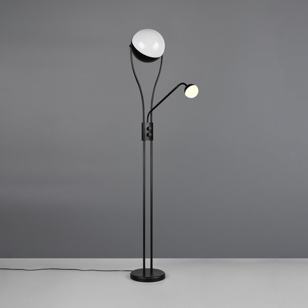 Trio Lighting Λάμπα δαπέδου LED Chris, μαύρη, μέταλλο, λάμπα ανάγνωσης, ρυθμιστής έντασης, ρυθμιζόμενος, Μαύρο, Σαλόνι / τραπεζαρία, Μέταλλο, σύγχρονο