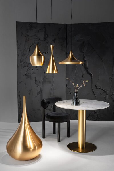 Tom Dixon LED κρεμαστό φωτιστικό Beat Wide, χρώμα ορείχαλκου, Ø 36 cm, ρυθμιζόμενος, Χρυσό / Ορείχαλκου, Σαλόνι / τραπεζαρία, Ορείχαλκος, σχεδιασμός