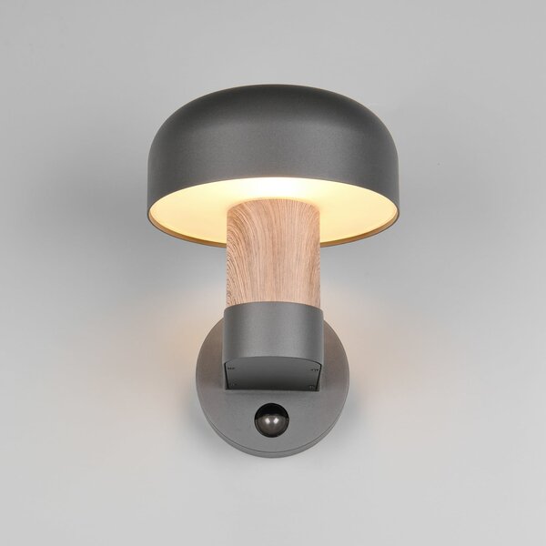 Trio Lighting Εξωτερικός φωτισμός τοίχου Fraser Sensor, γκρι/εμφάνιση ξύλου, αλουμίνιο IP54, Ξύλου, Αλουμίνιο