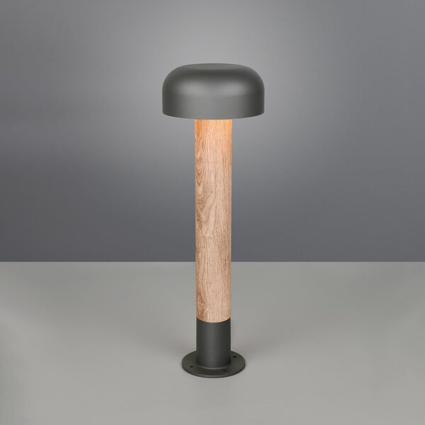 Trio Lighting Φωτιστικό διαδρόμου Fraser, γκρι/εμφάνιση ξύλου, αλουμίνιο, IP54, ύψος 84,5 cm, ρυθμιζόμενος, Ξύλου, Αλουμίνιο