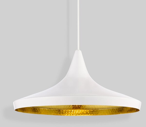 Tom Dixon LED κρεμαστό φωτιστικό Beat Wide, λευκό, Ø 36 cm, ορείχαλκος, ρυθμιζόμενος, Λευκό, Σαλόνι / τραπεζαρία, Ορείχαλκος, σχεδιασμός