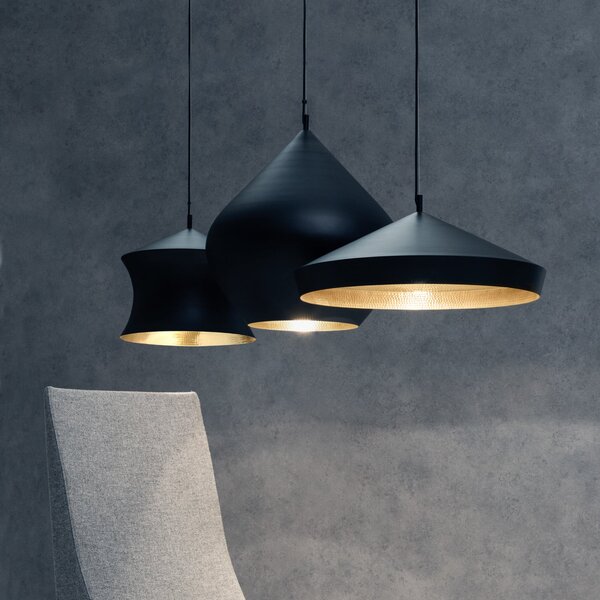 Tom Dixon LED κρεμαστό φωτιστικό Beat Wide, μαύρο, 36 cm, ορείχαλκος, ρυθμιζόμενος, Μαύρο, Σαλόνι / τραπεζαρία, Ορείχαλκος, σχεδιασμός