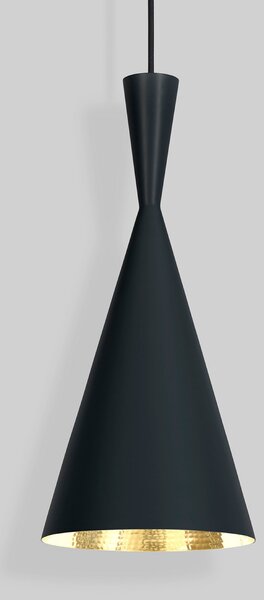 Tom Dixon LED κρεμαστό φωτιστικό Beat Tall, μαύρο, Ø 19 cm ορείχαλκος, ρυθμιζόμενος, Μαύρο, Σαλόνι / τραπεζαρία, Ορείχαλκος, σχεδιασμός
