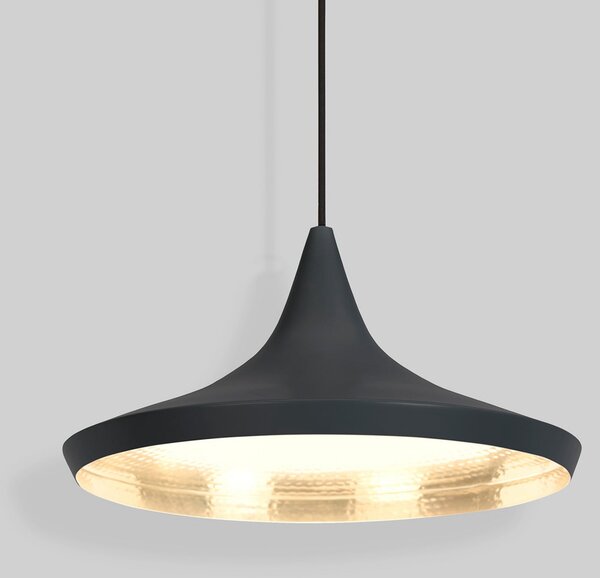 Tom Dixon LED κρεμαστό φωτιστικό Beat Wide, μαύρο, 36 cm, ορείχαλκος, ρυθμιζόμενος, Μαύρο, Σαλόνι / τραπεζαρία, Ορείχαλκος, σχεδιασμός