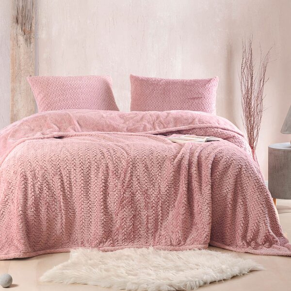 Κουβέρτα Fleece Υπέρδιπλη Με Γουνάκι (220x240) + Διακοσμητικές Μαξιλαροθήκες (Σετ) Rythmos Bliss Ροζ