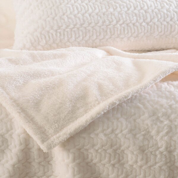 Κουβέρτα Fleece Υπέρδιπλη Με Γουνάκι (220x240) + Διακοσμητικές Μαξιλαροθήκες (Σετ) Rythmos Bliss Λευκό