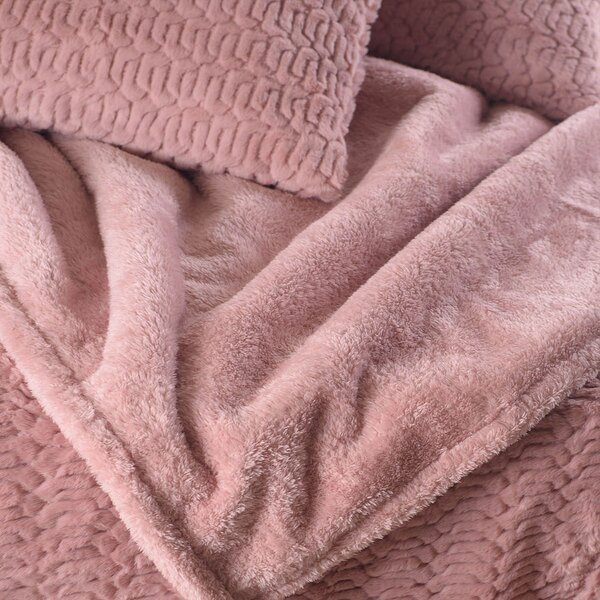 Κουβέρτα Fleece Υπέρδιπλη Με Γουνάκι (220x240) + Διακοσμητικές Μαξιλαροθήκες (Σετ) Rythmos Bliss Ροζ