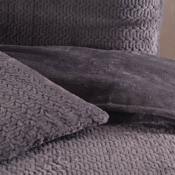 Κουβέρτα Fleece Υπέρδιπλη Με Γουνάκι (220x240) + Διακοσμητικές Μαξιλαροθήκες (Σετ) Rythmos Bliss Γκρι