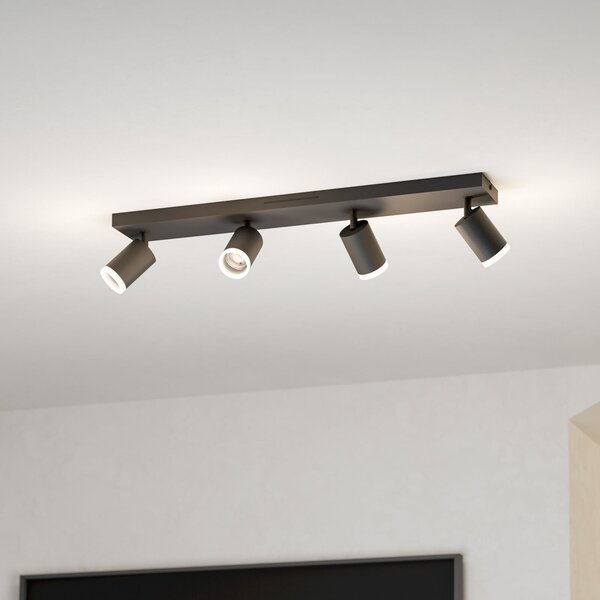 EGLO connect Έξυπνος LED Spot Melitello-Z, 4-φωτεινός, μαύρος, ρυθμιζόμενος, Μαύρο, Σαλόνι / τραπεζαρία, Αλουμίνιο, σύγχρονο