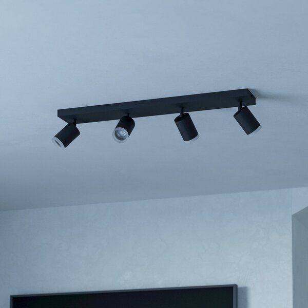 EGLO connect Έξυπνος LED Spot Melitello-Z, 4-φωτεινός, μαύρος, ρυθμιζόμενος, Μαύρο, Σαλόνι / τραπεζαρία, Αλουμίνιο, σύγχρονο