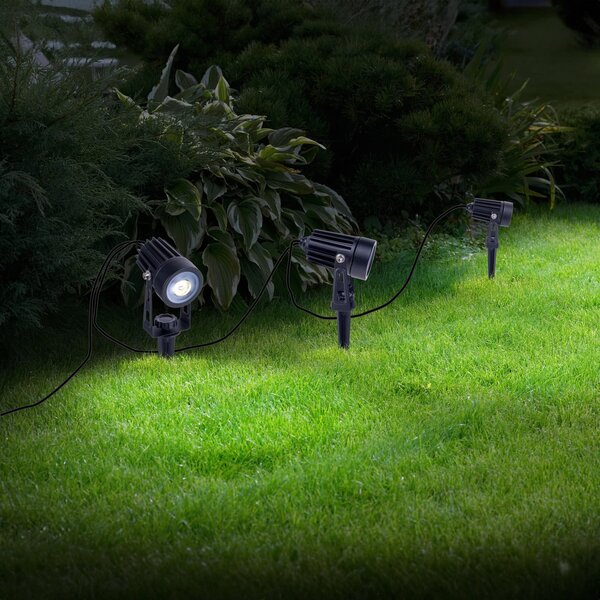 Näve LED ηλιακός ακροδέκτης SPOTI, μαύρος, σετ 3 τεμαχίων, IP44, ρυθμιζόμενος, Μαύρο, Μέταλλο, σύγχρονο