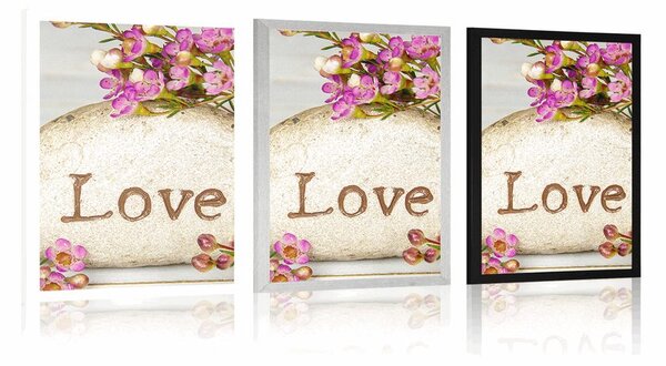 Αφίσα με επιγραφή σε πέτρα Love