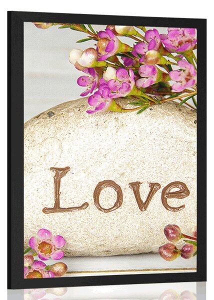 Αφίσα με επιγραφή σε πέτρα Love